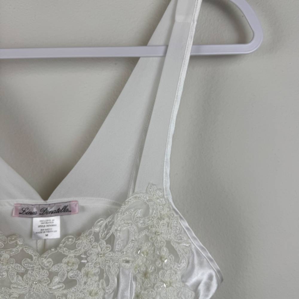 LINEA DONATELLA Chemise White Beaded Nightgown Wedding Romantic / Size Medium - Picture 5 of 12
